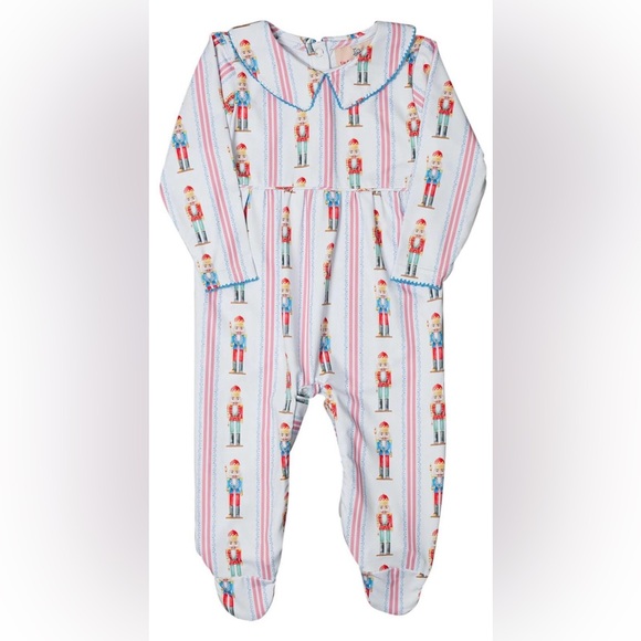 Smockingbird collared nutcracker print footed romper, size 9m, worn once - Picture 1 of 9